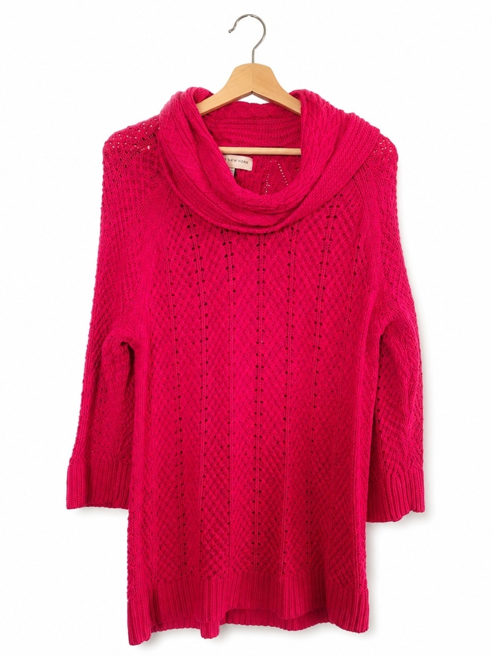 JONES New York Sport Fuchsia Cowl Neck Open-Knit Tunic Sweater XL Cotton Blend